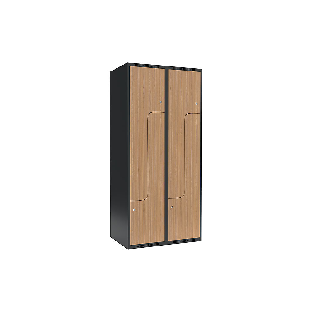 Taquilla para ropa Fydor, compartimentos en forma de Z, gris / roble, A 800 mm, 2 compartimentos, techo plano, cerradura de cilindro