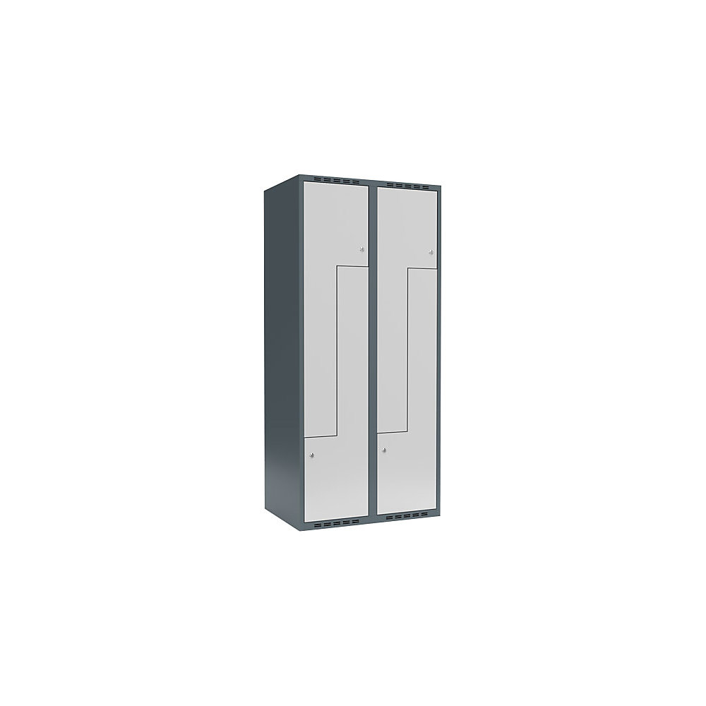 Taquilla para ropa Fydor, compartimentos en forma de Z, gris azulado / gris luminoso, A 800 mm, 2 compartimentos, techo plano, cerradura de cilindro