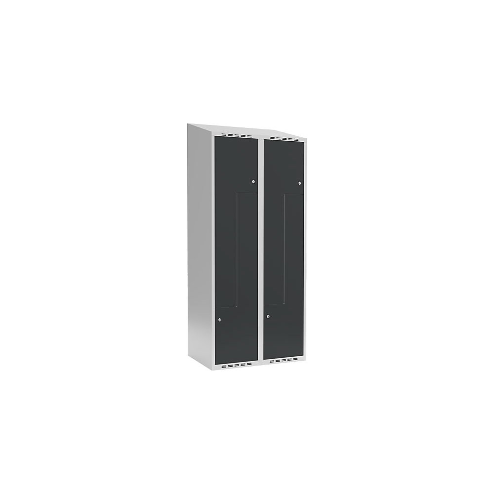 Taquilla para ropa Fydor, compartimentos en forma de Z, gris, A 800 mm, 2 compartimentos, techo inclinado, cerradura de cilindro