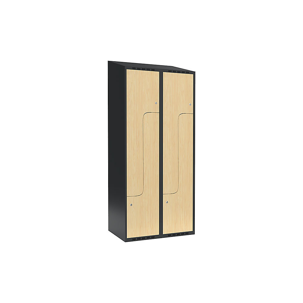 Taquilla para ropa Fydor, compartimentos en forma de Z, gris / abedul, A 800 mm, 2 compartimentos, techo inclinado, cerradura de cilindro