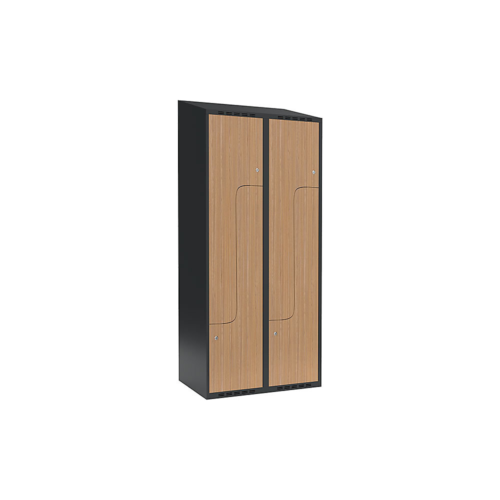 Taquilla para ropa Fydor, compartimentos en forma de Z, gris / roble, A 800 mm, 2 compartimentos, techo inclinado, cerradura de cilindro