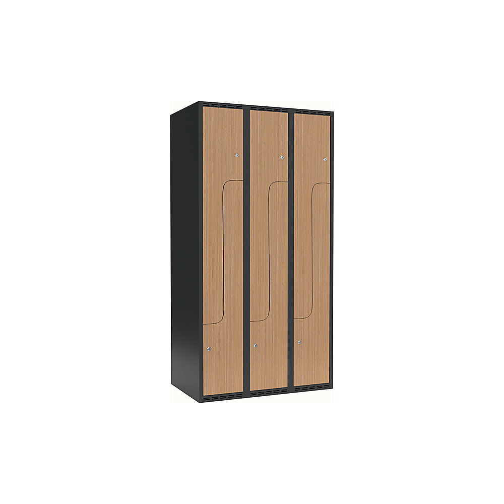 Taquilla para ropa Fydor, compartimentos en forma de Z, gris / roble, A 900 mm, 3 compartimentos, techo plano, cerradura de cilindro