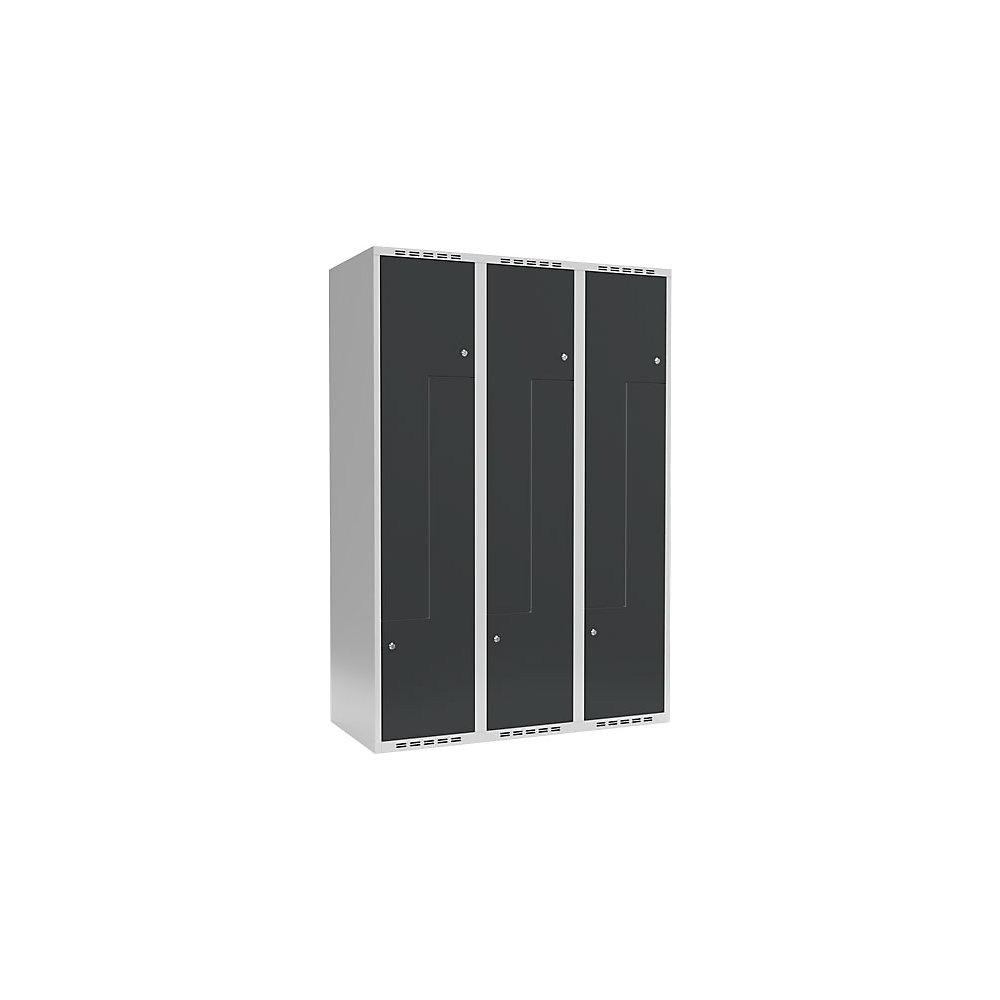 Taquilla para ropa Fydor, compartimentos en forma de Z, gris, A 1200 mm, 3 compartimentos, techo plano, cerradura de cilindro