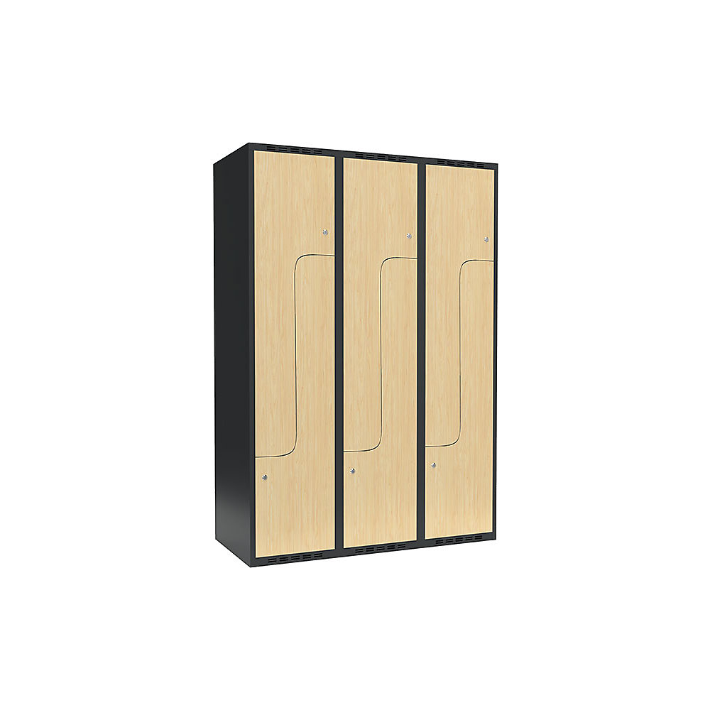 Taquilla para ropa Fydor, compartimentos en forma de Z, gris / abedul, A 1200 mm, 3 compartimentos, techo plano, cerradura de cilindro
