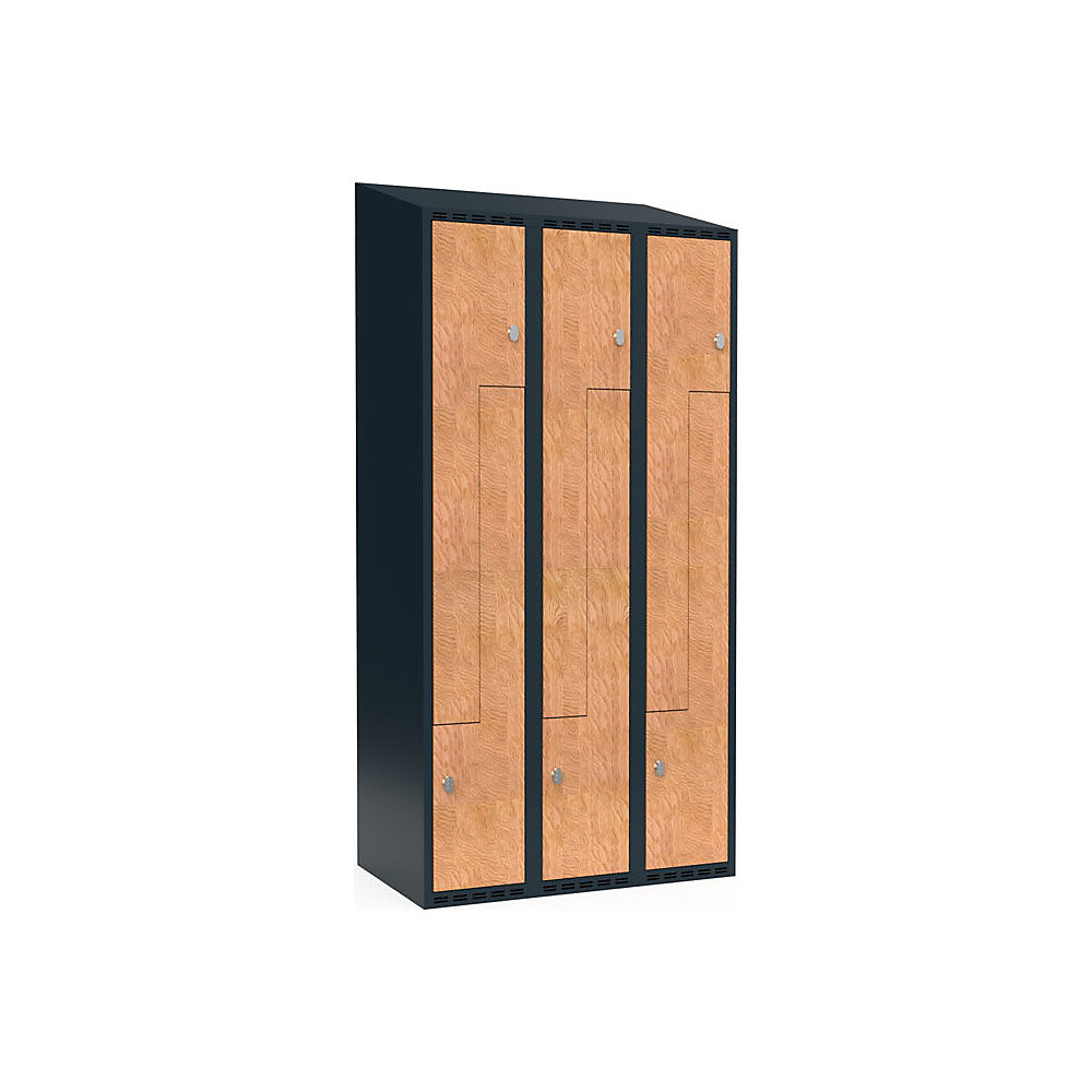 Taquilla para ropa Fydor, compartimentos en forma de Z, gris / roble, A 900 mm, 3 compartimentos, techo inclinado, candado