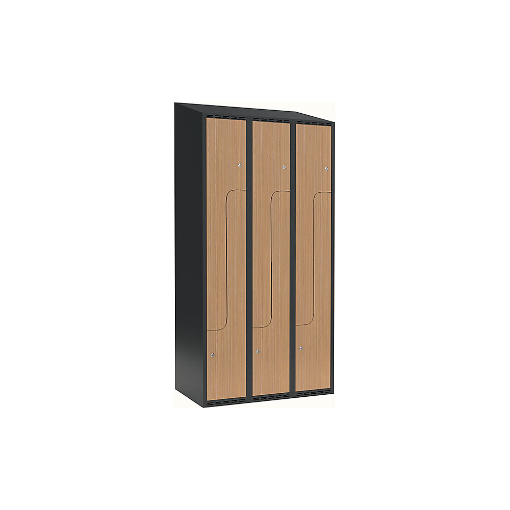 Taquilla para ropa Fydor, compartimentos en forma de Z, gris / roble, A 900 mm, 3 compartimentos, techo inclinado, cerradura de cilindro