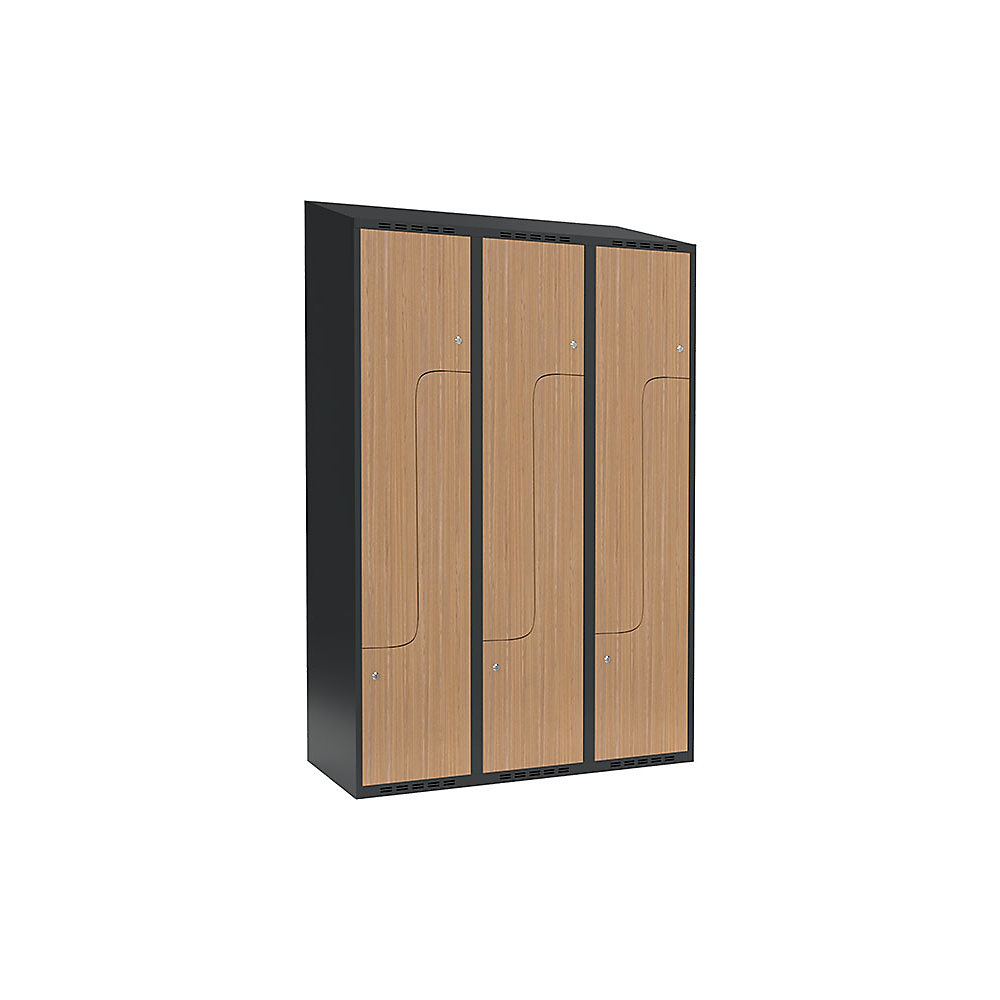 Taquilla para ropa Fydor, compartimentos en forma de Z, gris / roble, A 1200 mm, 3 compartimentos, techo inclinado, cerradura de cilindro