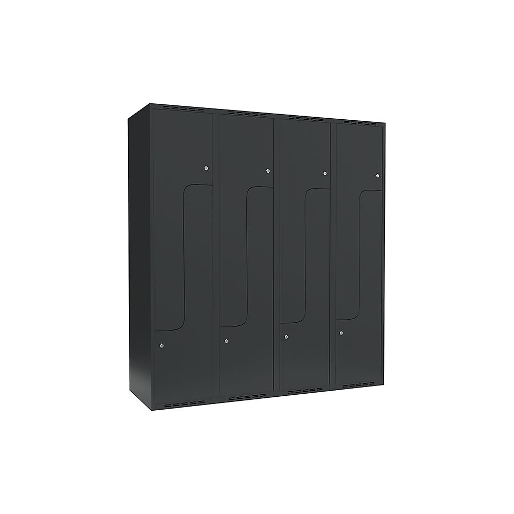 Taquilla para ropa Fydor, compartimentos en forma de Z, gris, A 1200 mm, 4 compartimentos, techo plano, cerradura de cilindro