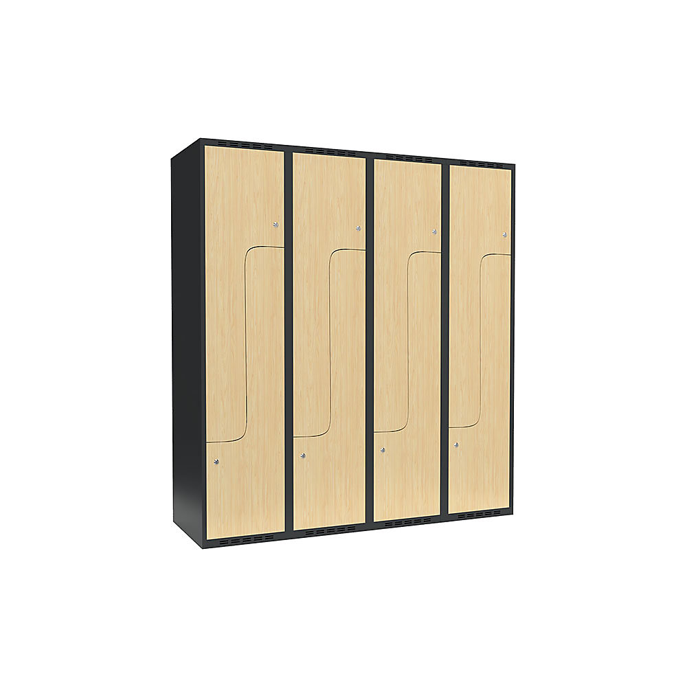 Taquilla para ropa Fydor, compartimentos en forma de Z, gris / abedul, A 1200 mm, 4 compartimentos, techo plano, cerradura de cilindro