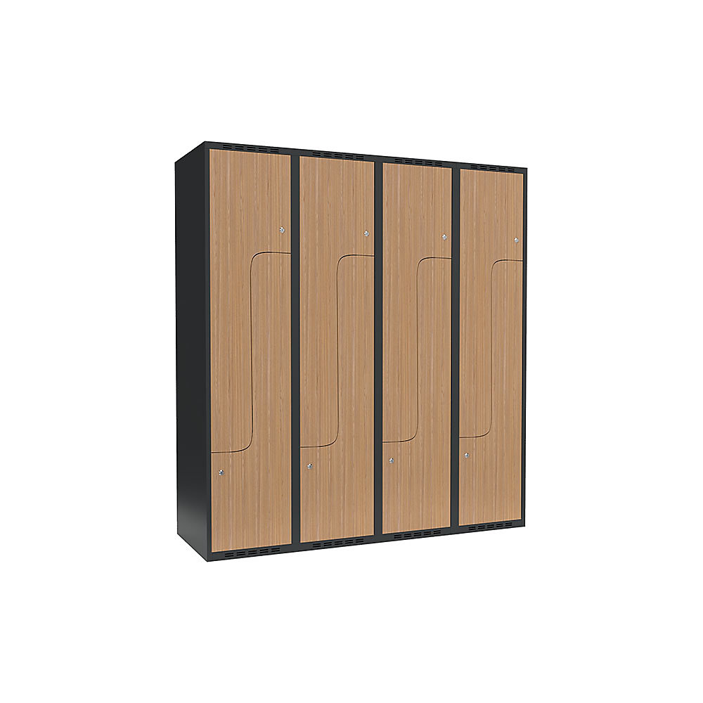 Taquilla para ropa Fydor, compartimentos en forma de Z, gris / roble, A 1200 mm, 4 compartimentos, techo plano, cerradura de cilindro