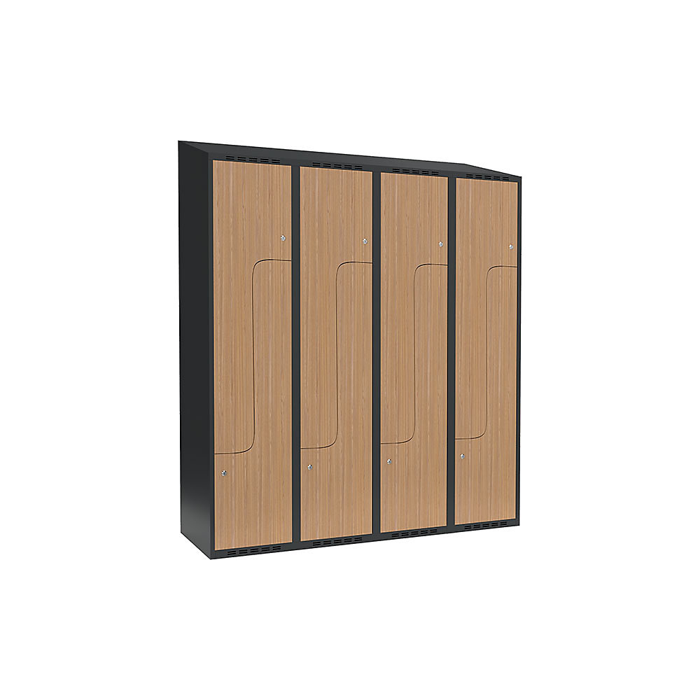 Taquilla para ropa Fydor, compartimentos en forma de Z, gris / roble, A 1200 mm, 4 compartimentos, techo inclinado, cerradura de cilindro