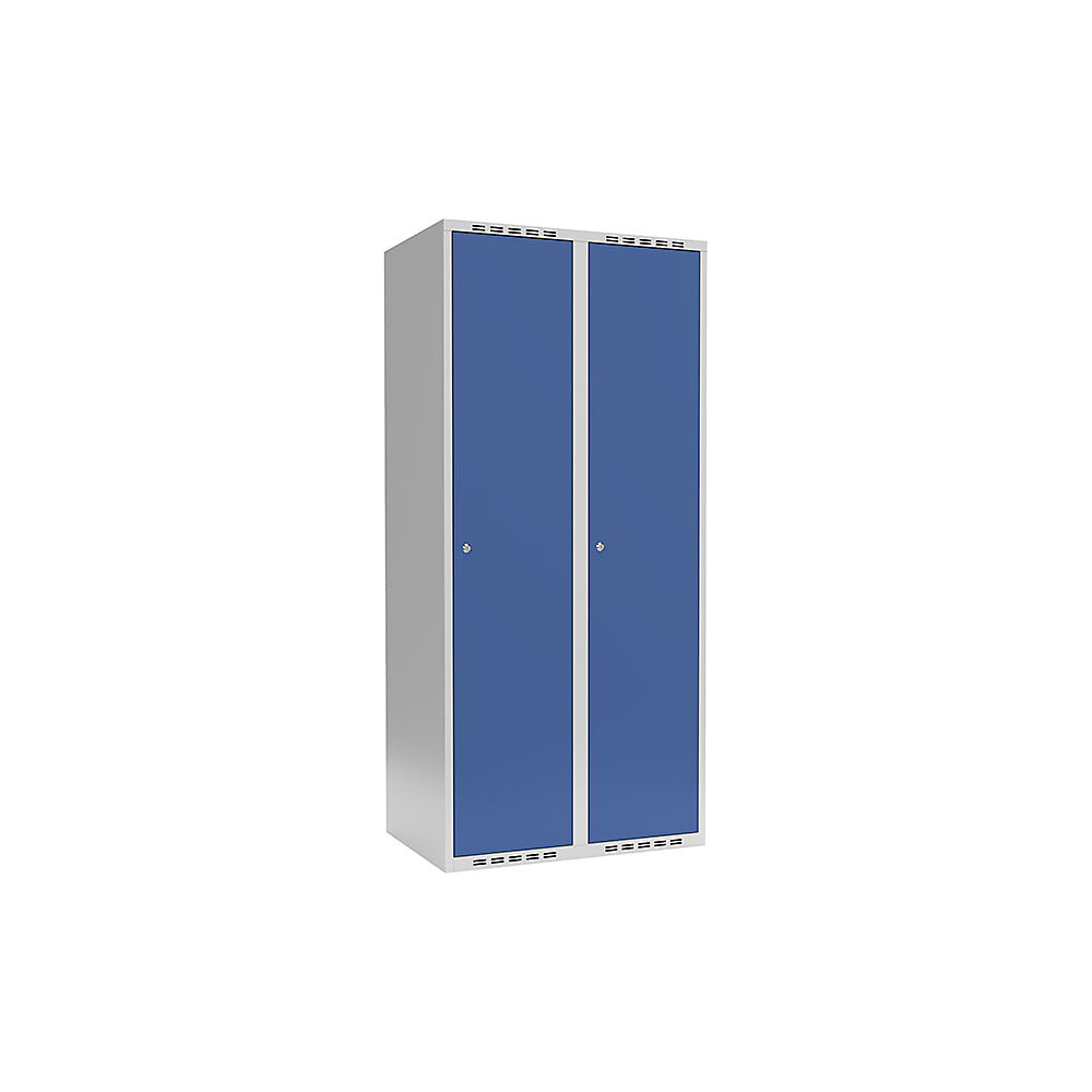 Garderobekast Fydor, 1 vak, lichtgrijs / briljantblauw, b = 800 mm, 2 compartimenten, platte bovenkant, cilinderslot
