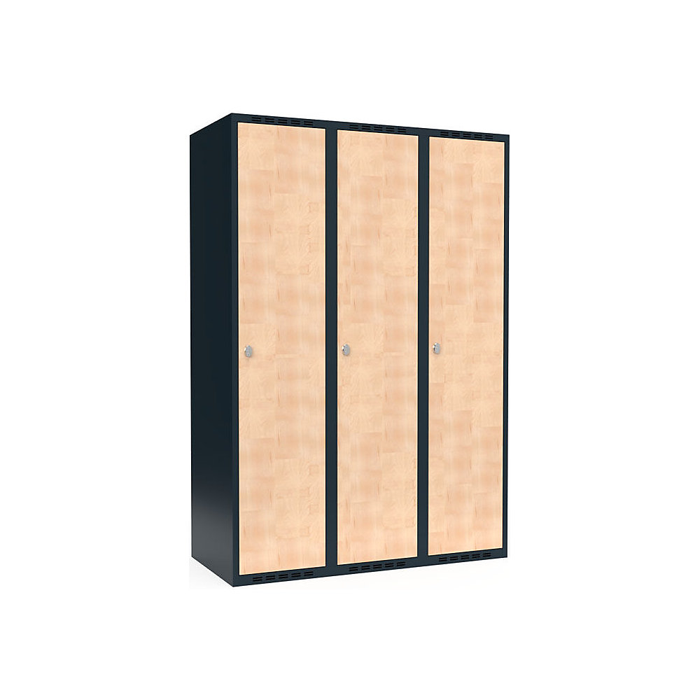 Taquilla para ropa Fydor, 1 compartimento, gris / abedul, A 1200 mm, 3 compartimentos, techo plano, candado