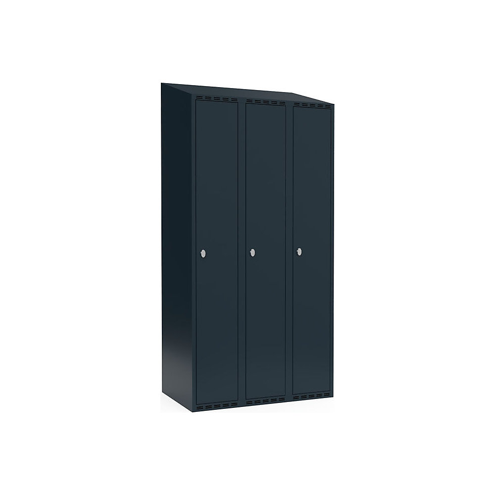Taquilla para ropa Fydor, 1 compartimento, gris, A 900 mm, 3 compartimentos, techo inclinado, candado
