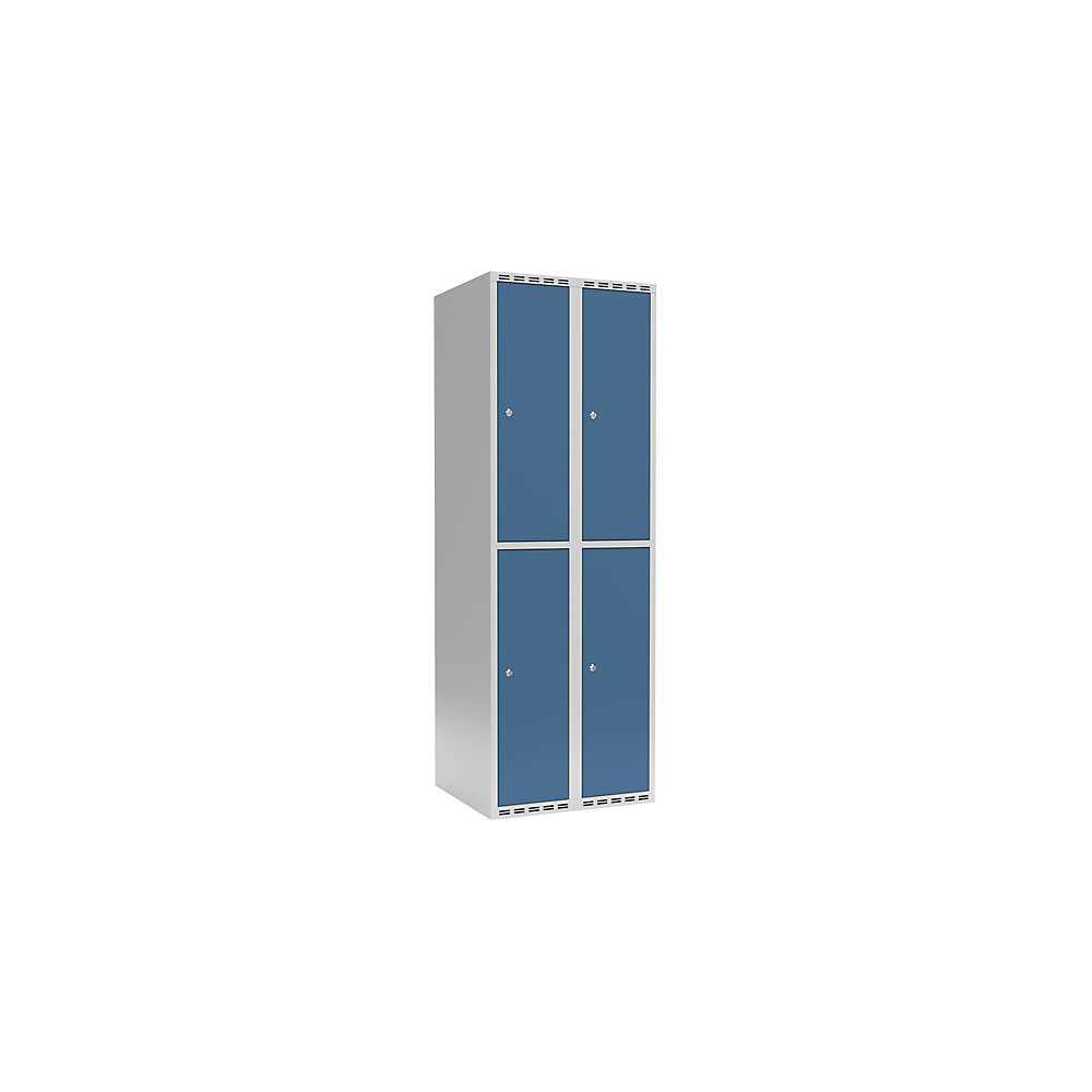 Taquilla para ropa Fydor, 2 compartimentos, gris luminoso / azul brillante, A 600 mm, 2 compartimentos, techo plano, cerradura de cilindro