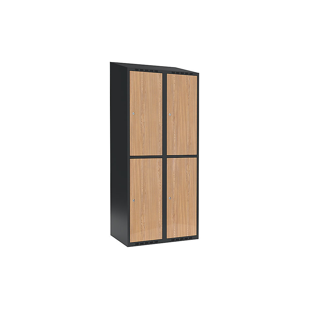 Taquilla para ropa Fydor, 2 compartimentos, gris / roble, A 800 mm, 2 compartimentos, techo inclinado, cerradura de cilindro