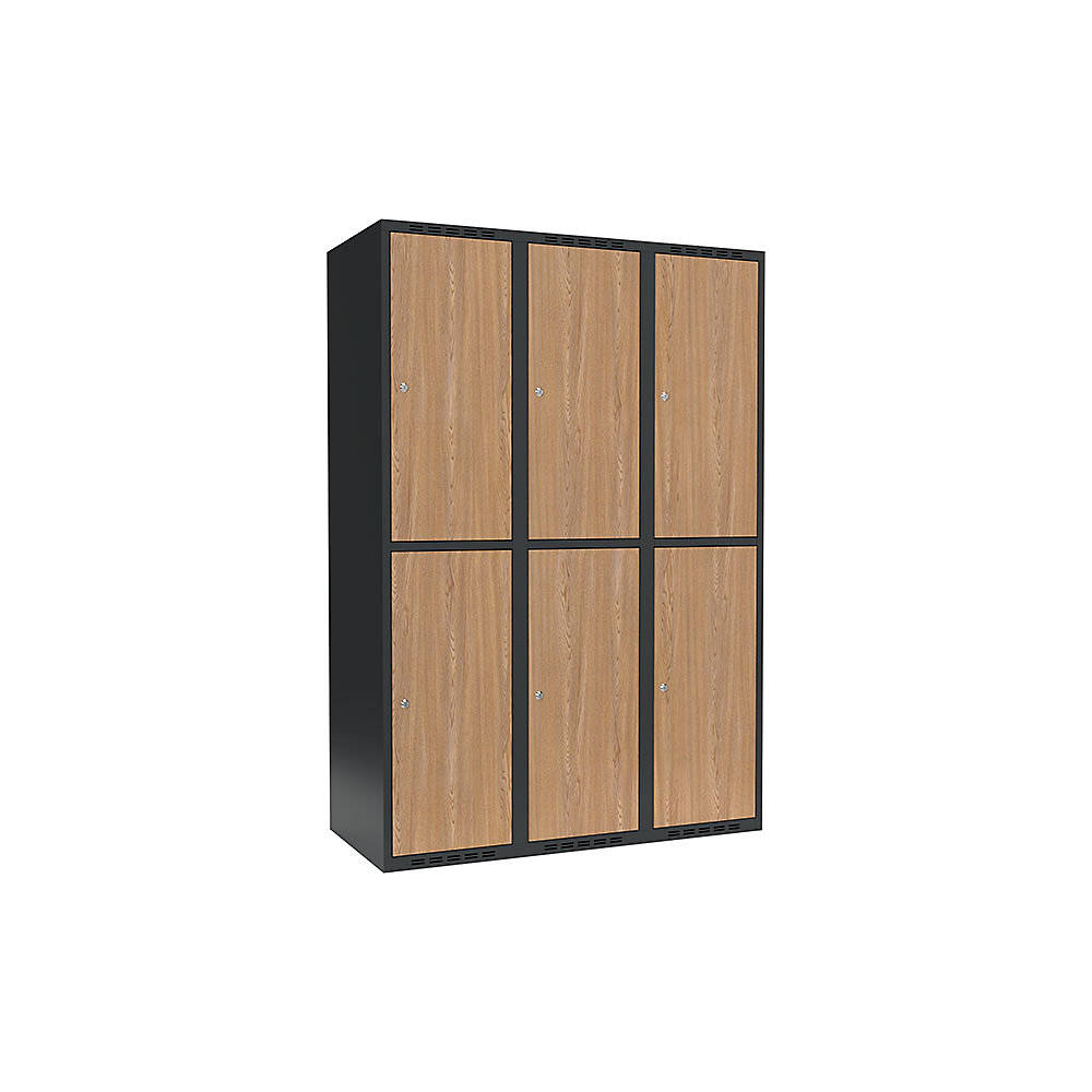 Taquilla para ropa Fydor, 2 compartimentos, gris / roble, A 1200 mm, 3 compartimentos, techo plano, cerradura de cilindro