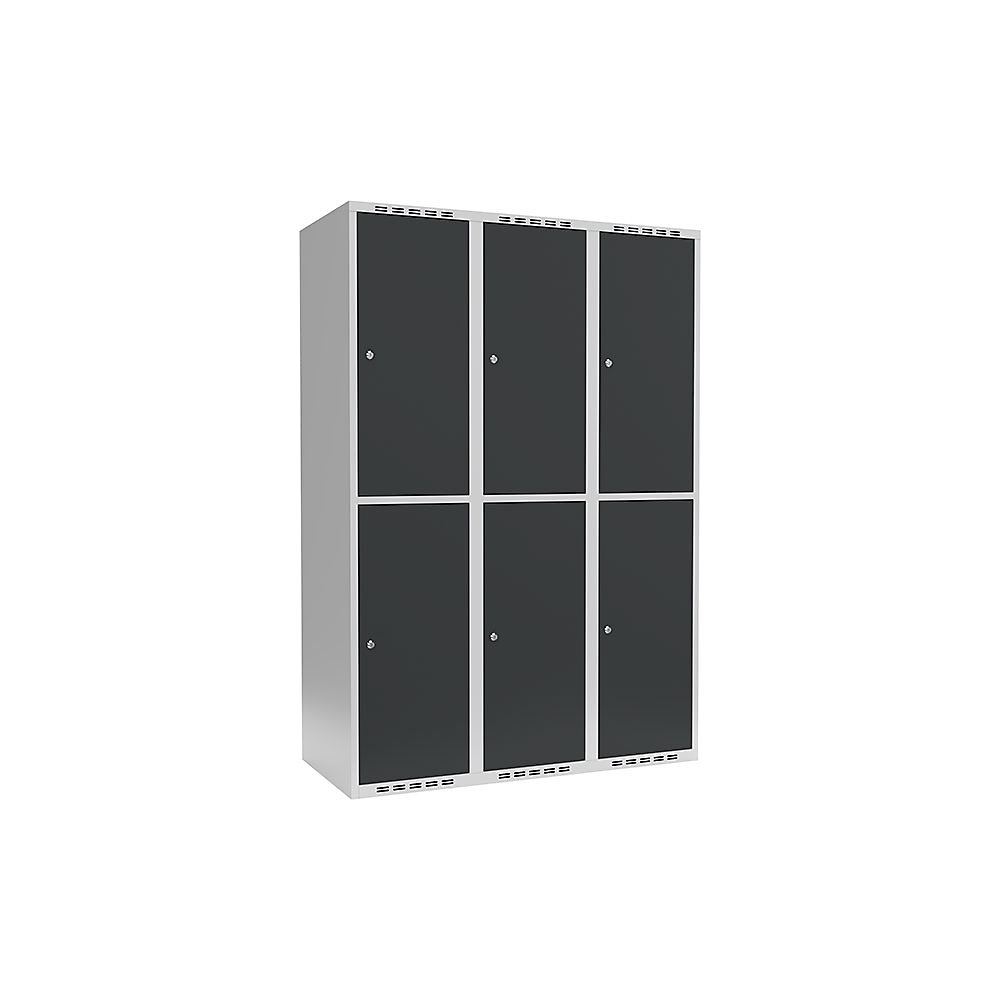 Taquilla para ropa Fydor, 2 compartimentos, gris luminoso / gris, A 1200 mm, 3 compartimentos, techo plano, cerradura de cilindro