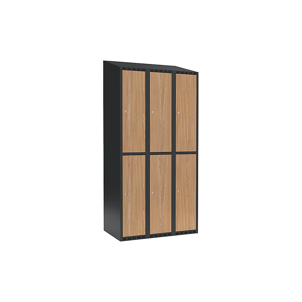 Taquilla para ropa Fydor, 2 compartimentos, gris / roble, A 900 mm, 3 compartimentos, techo inclinado, cerradura de cilindro