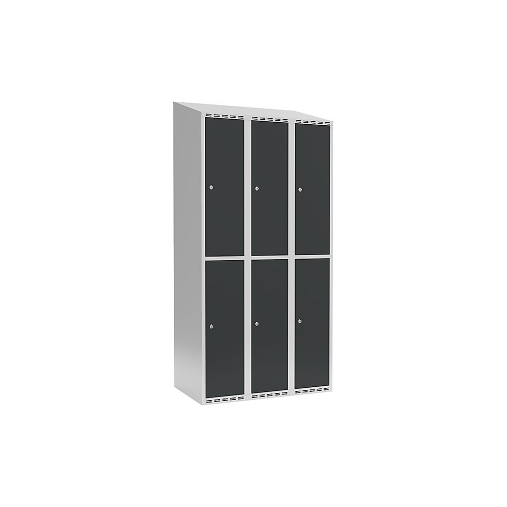 Taquilla para ropa Fydor, 2 compartimentos, gris luminoso / gris, A 900 mm, 3 compartimentos, techo inclinado, cerradura de cilindro