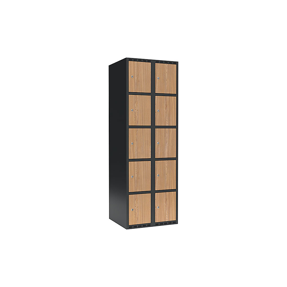 Armario de compartimentos bajo llave Fydor, 5 compartimentos, gris / roble, A 600 mm, 2 compartimentos, techo plano, cerradura de cilindro