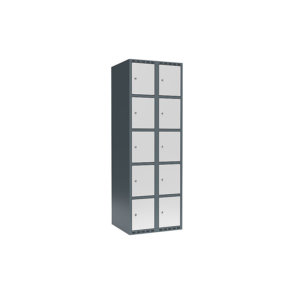 Armario de compartimentos bajo llave Fydor, 5 compartimentos, gris azulado / gris luminoso, A 600 mm, 2 compartimentos, techo plano, cerradura de cilindro
