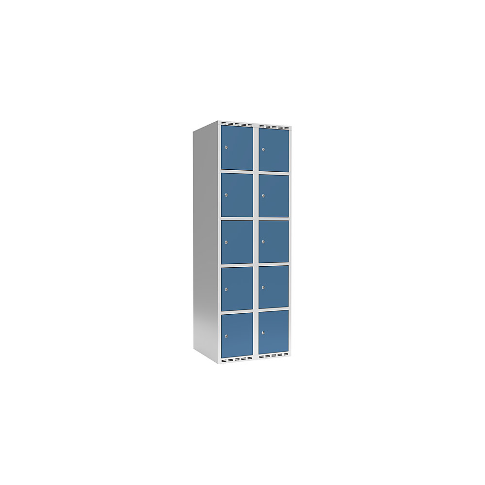Armario de compartimentos bajo llave Fydor, 5 compartimentos, gris luminoso / azul brillante, A 600 mm, 2 compartimentos, techo plano, cerradura de cilindro
