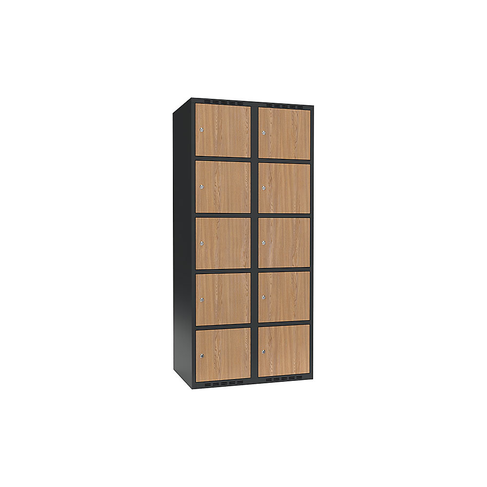 Armario de compartimentos bajo llave Fydor, 5 compartimentos, gris / roble, A 800 mm, 2 compartimentos, techo plano, cerradura de cilindro