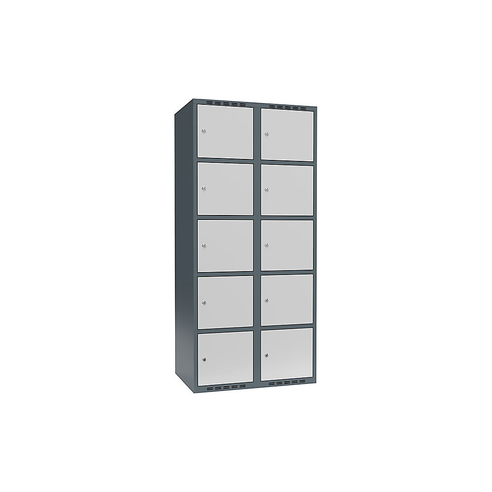 Armario de compartimentos bajo llave Fydor, 5 compartimentos, gris azulado / gris luminoso, A 800 mm, 2 compartimentos, techo plano, cerradura de cilindro