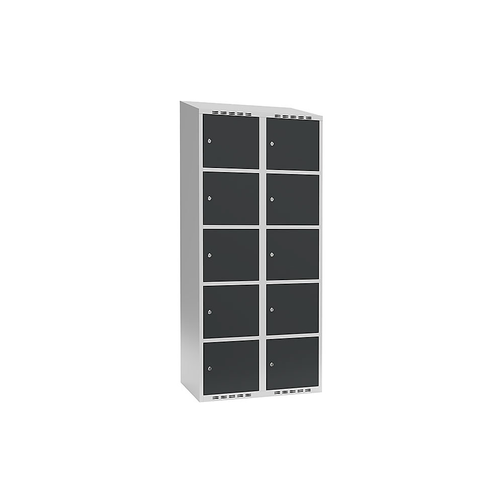 Armario de compartimentos bajo llave Fydor, 5 compartimentos, gris luminoso / gris, A 800 mm, 2 compartimentos, techo inclinado, cerradura de cilindro