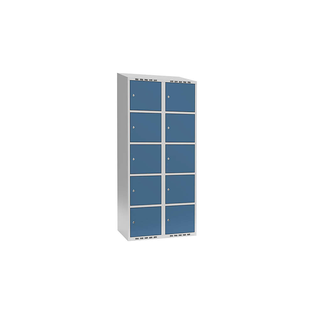 Armario de compartimentos bajo llave Fydor, 5 compartimentos, gris luminoso / azul brillante, A 800 mm, 2 compartimentos, techo inclinado, cerradura de cilindro
