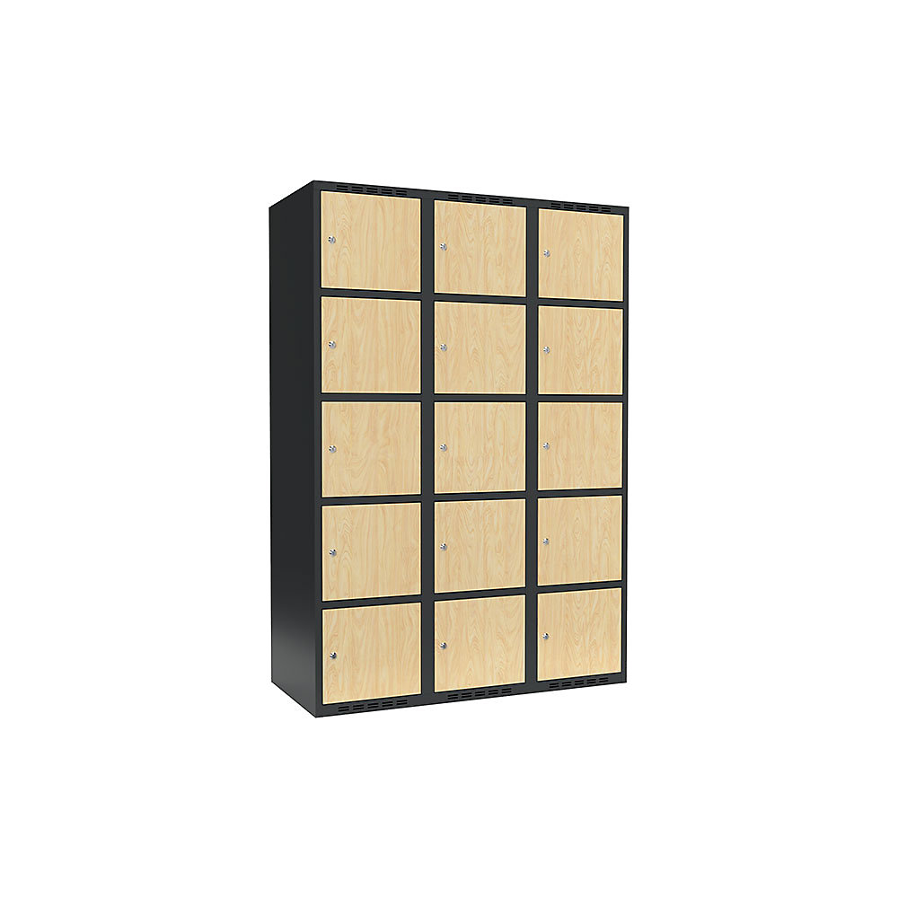 Armario de compartimentos bajo llave Fydor, 5 compartimentos, gris / abedul, A 1200 mm, 3 compartimentos, techo plano, cerradura de cilindro