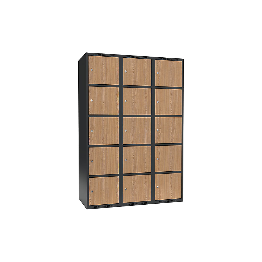 Armario de compartimentos bajo llave Fydor, 5 compartimentos, gris / roble, A 1200 mm, 3 compartimentos, techo plano, cerradura de cilindro