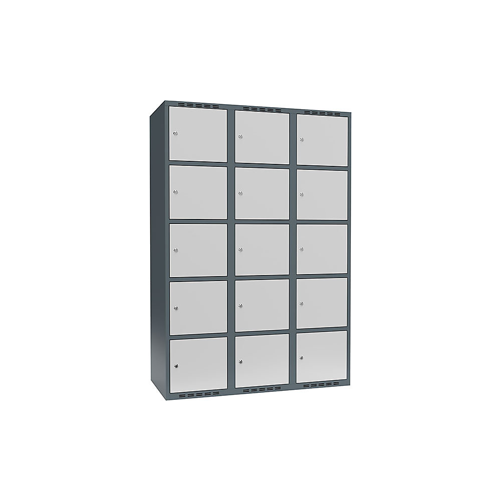 Armario de compartimentos bajo llave Fydor, 5 compartimentos, gris azulado / gris luminoso, A 1200 mm, 3 compartimentos, techo plano, cerradura de cilindro