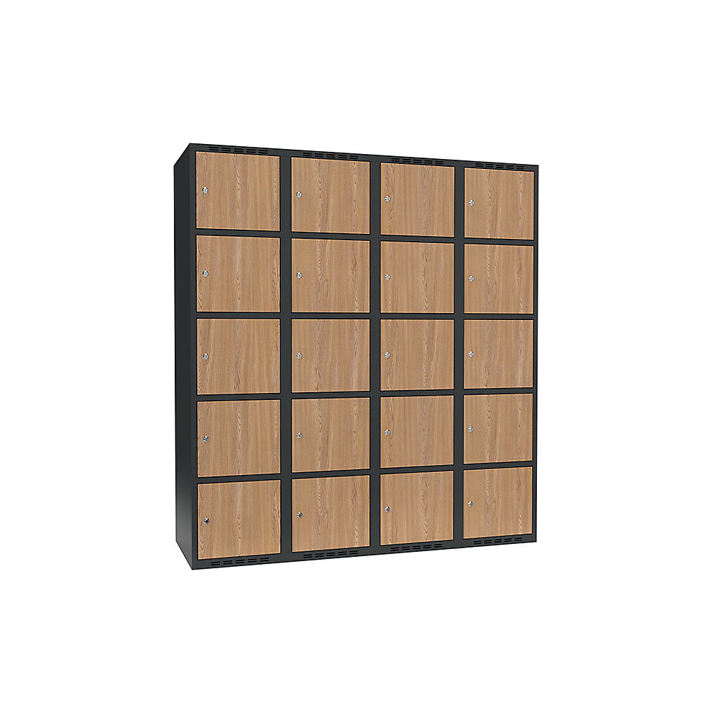 Armario de compartimentos bajo llave Fydor, 5 compartimentos, gris / roble, A 1200 mm, 4 compartimentos, techo plano, cerradura de cilindro