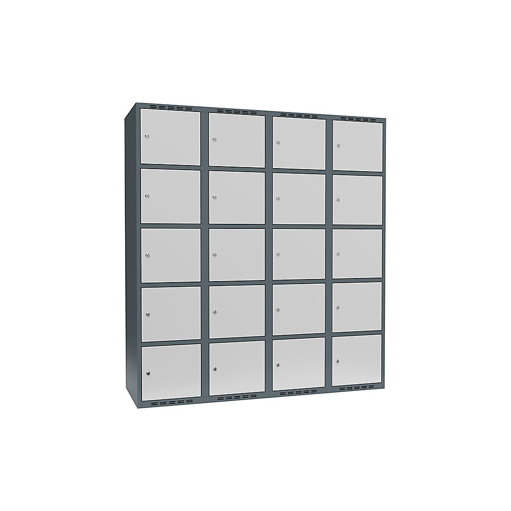 Armario de compartimentos bajo llave Fydor, 5 compartimentos, gris azulado / gris luminoso, A 1200 mm, 4 compartimentos, techo plano, cerradura de cilindro