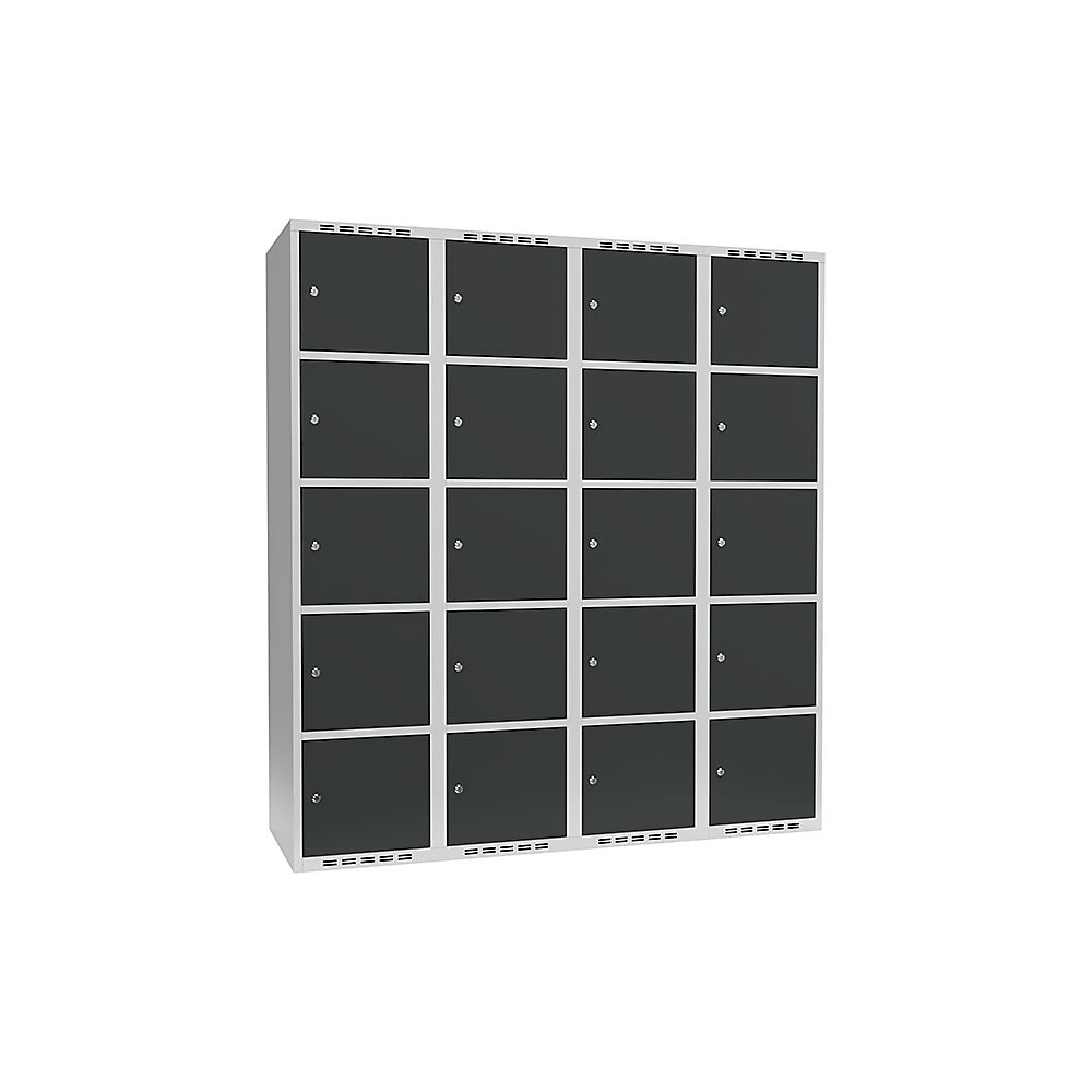 Armario de compartimentos bajo llave Fydor, 5 compartimentos, gris luminoso / gris, A 1200 mm, 4 compartimentos, techo plano, cerradura de cilindro