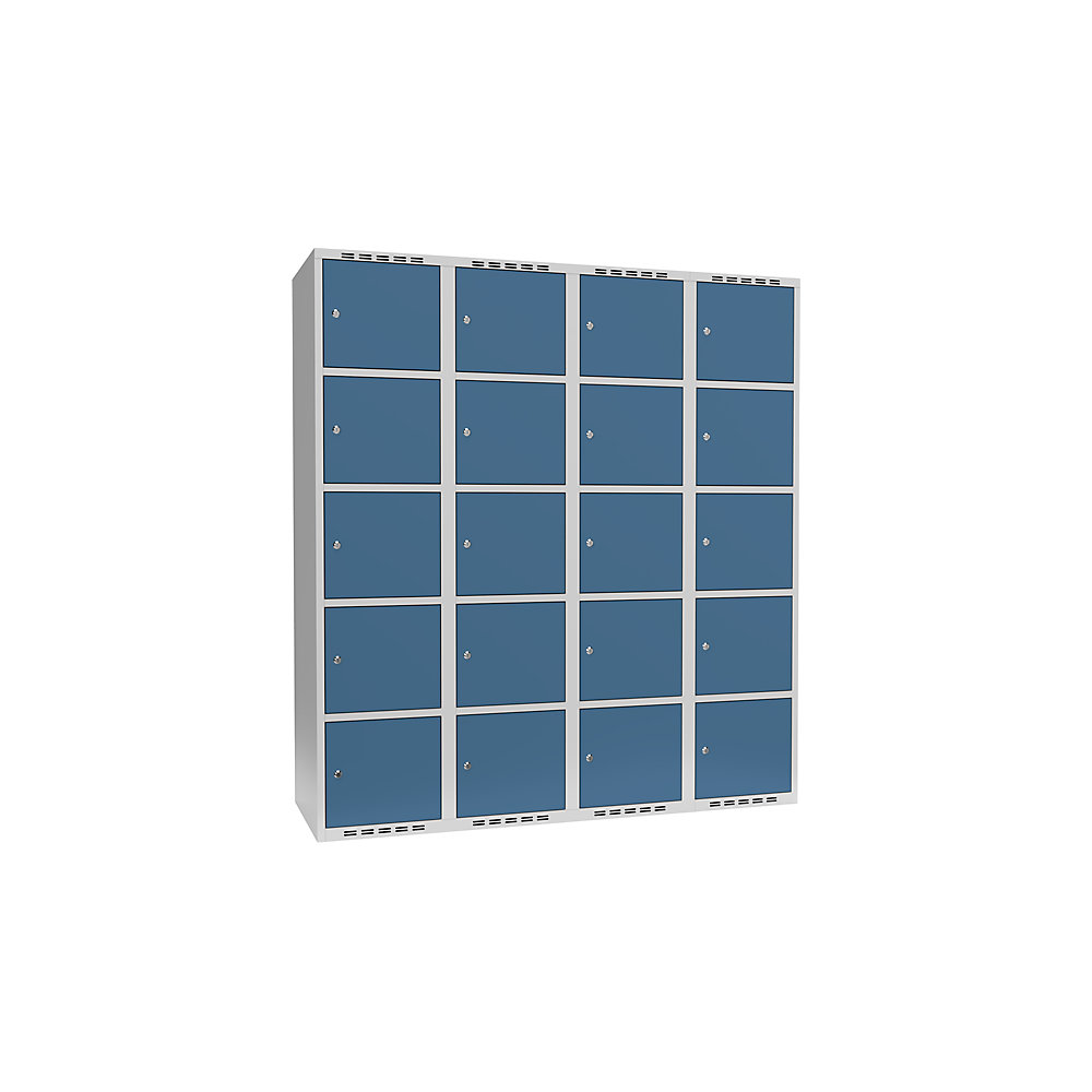 Armario de compartimentos bajo llave Fydor, 5 compartimentos, gris luminoso / azul brillante, A 1200 mm, 4 compartimentos, techo plano, cerradura de cilindro