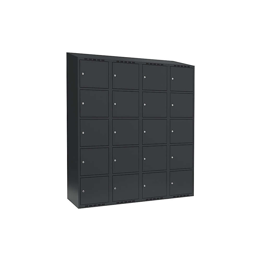 kaiserkraft 5er-Schließfachschrank Fydor, 4 Abteile, anthrazit, B 1200 mm, 4 Abteile, schräge Dachform, Zylinderschloss