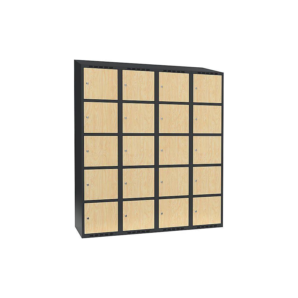 Armario de compartimentos bajo llave Fydor, 5 compartimentos, gris / abedul, A 1200 mm, 4 compartimentos, techo inclinado, cerradura de cilindro