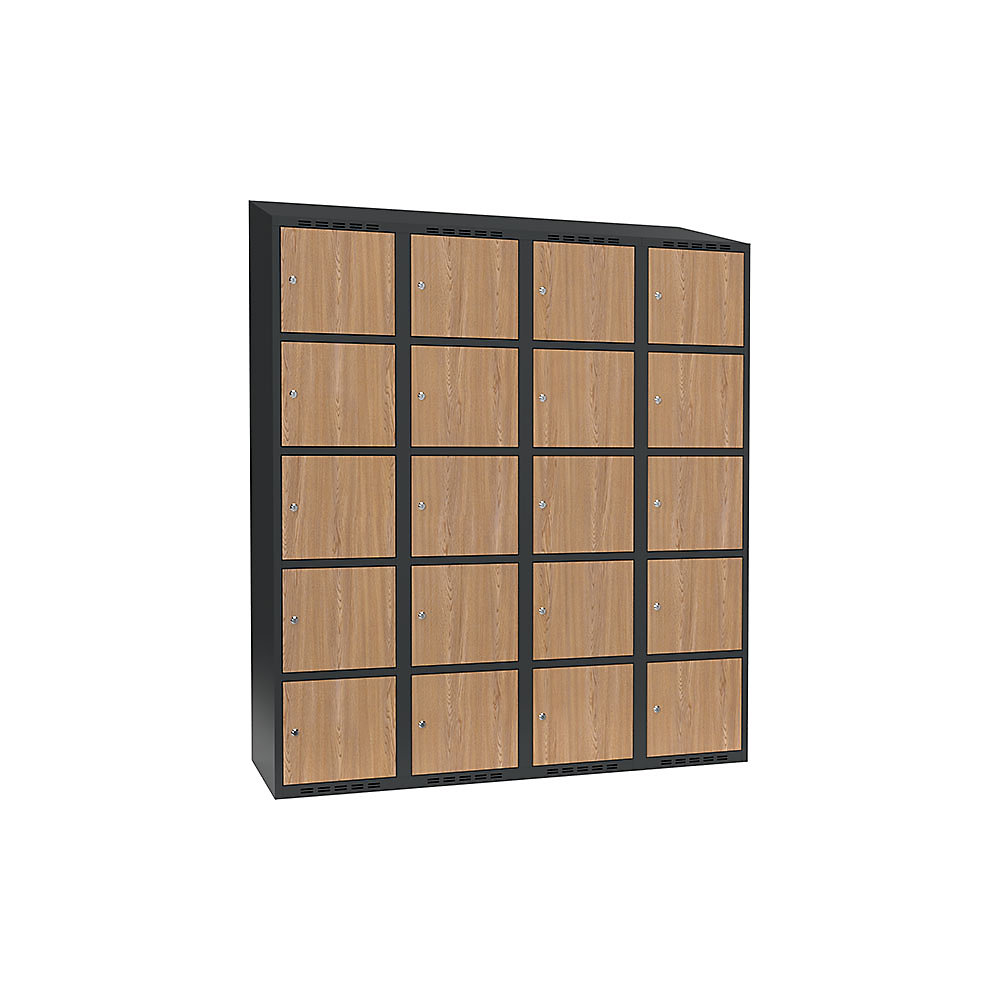 Armario de compartimentos bajo llave Fydor, 5 compartimentos, gris / roble, A 1200 mm, 4 compartimentos, techo inclinado, cerradura de cilindro