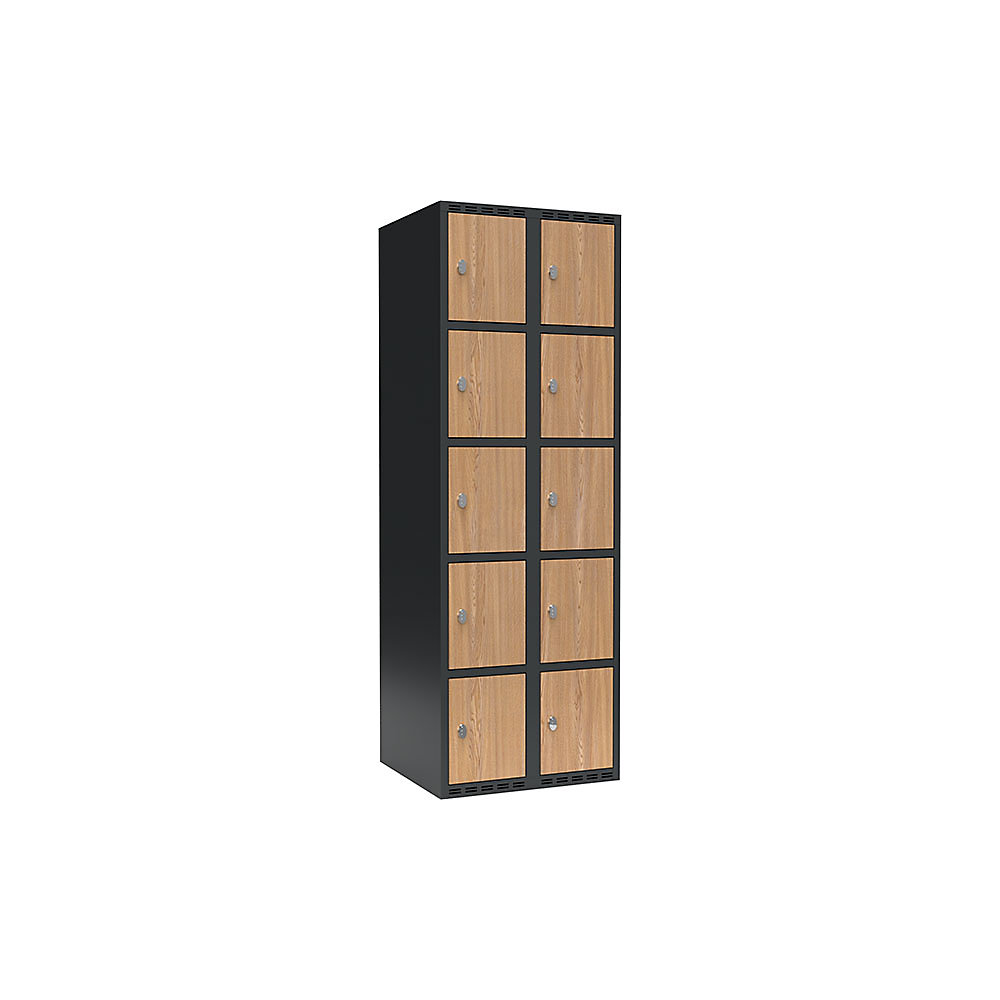 Armario de compartimentos bajo llave Fydor, 5 compartimentos, gris / roble, A 600 mm, 2 compartimentos, techo plano, candado