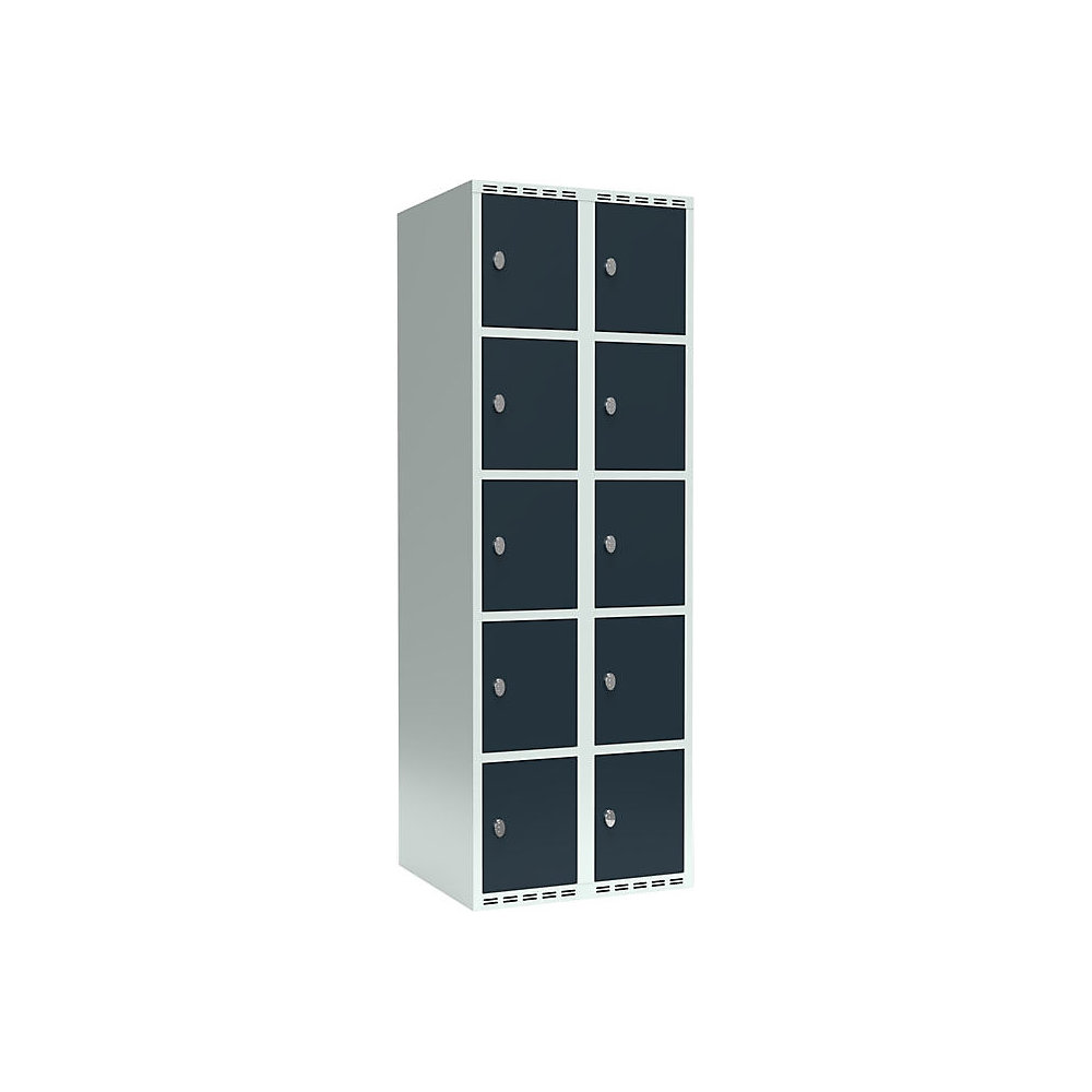Armario de compartimentos bajo llave Fydor, 5 compartimentos, gris luminoso / gris, A 600 mm, 2 compartimentos, techo plano, candado