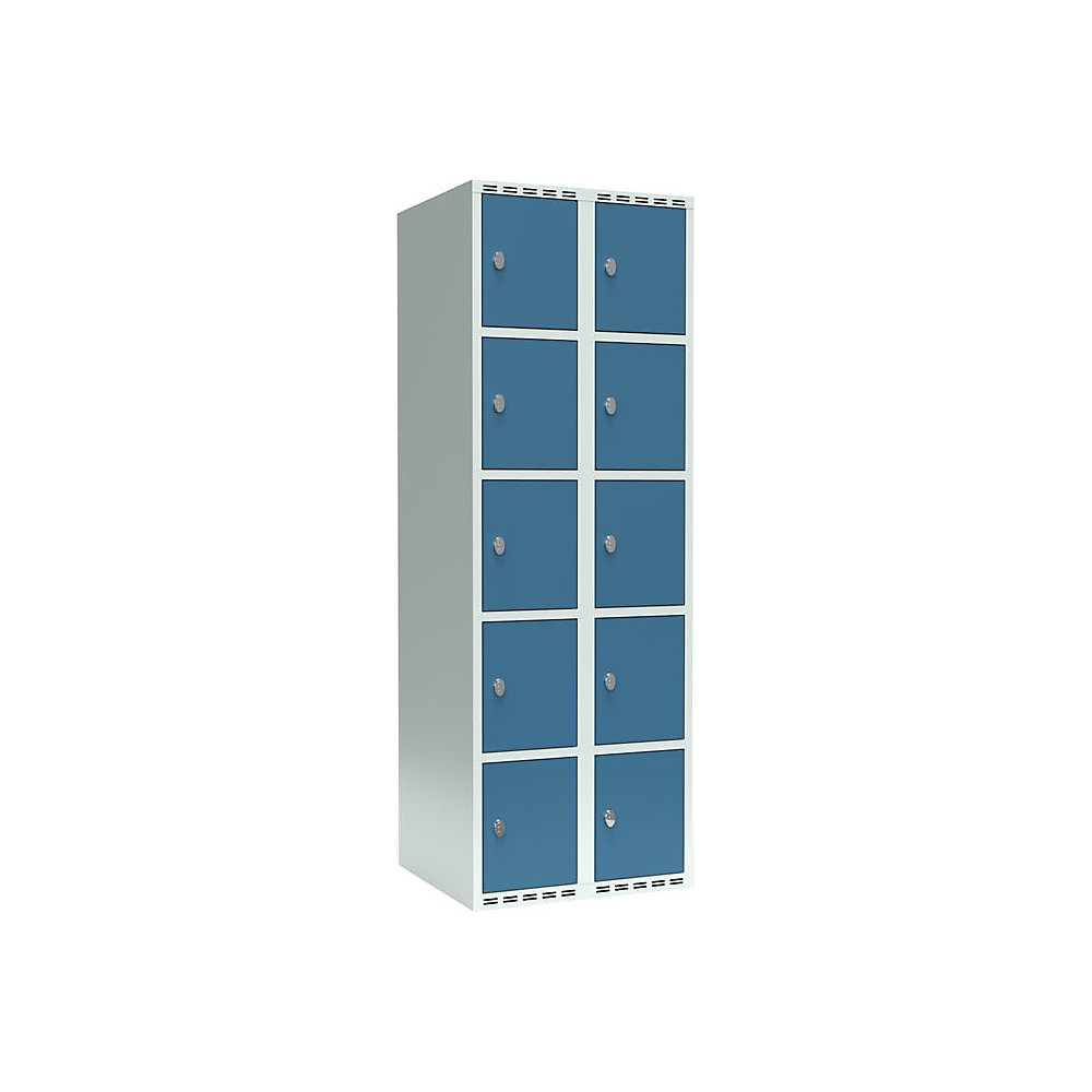 Armario de compartimentos bajo llave Fydor, 5 compartimentos, gris luminoso / azul brillante, A 600 mm, 2 compartimentos, techo plano, candado