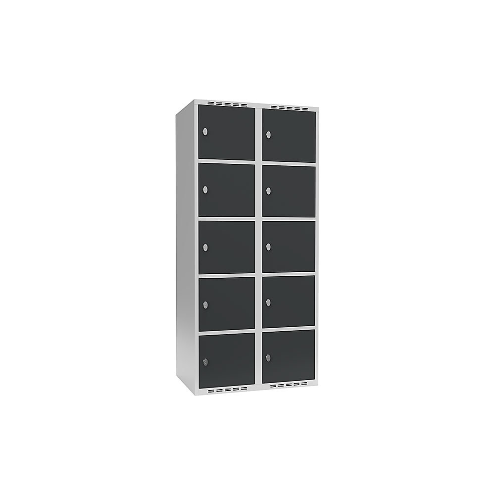 Armario de compartimentos bajo llave Fydor, 5 compartimentos, gris luminoso / gris, A 800 mm, 2 compartimentos, techo plano, candado