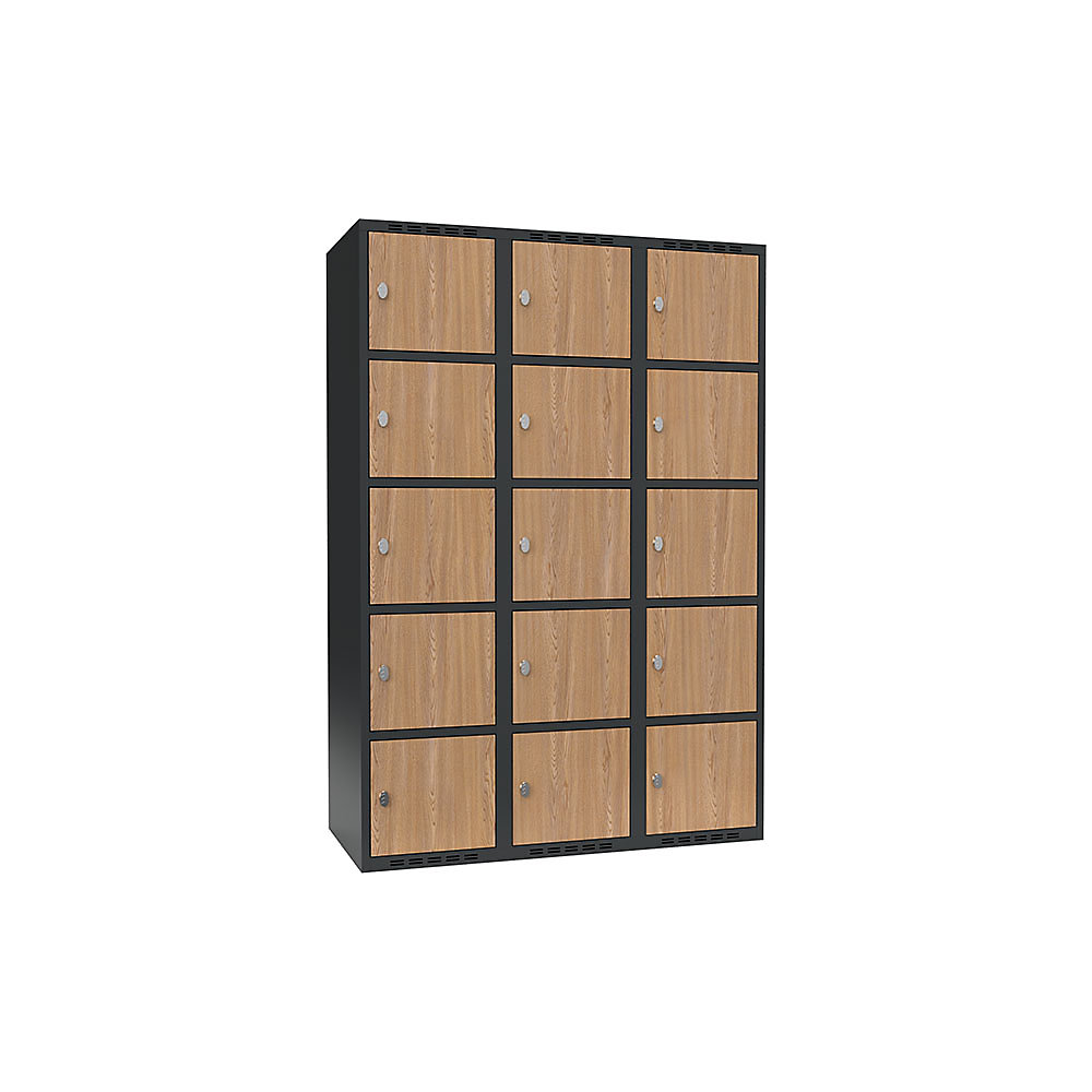 Armario de compartimentos bajo llave Fydor, 5 compartimentos, gris / roble, A 1200 mm, 3 compartimentos, techo plano, candado
