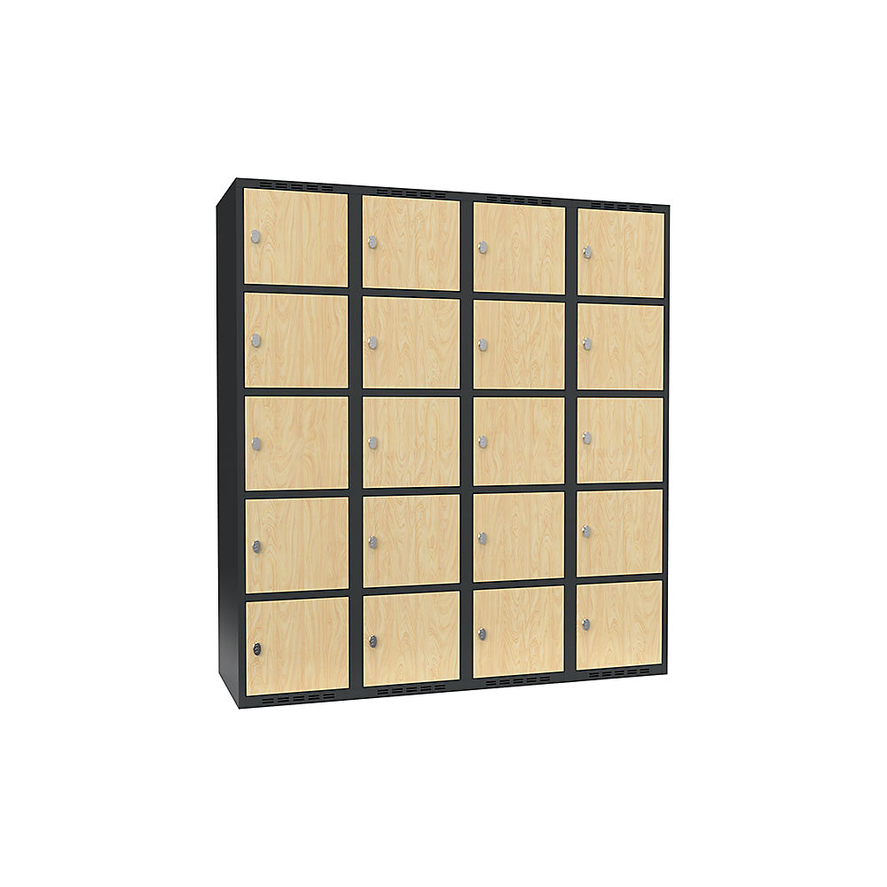 Armario de compartimentos bajo llave Fydor, 5 compartimentos, gris / abedul, A 1200 mm, 4 compartimentos, techo plano, candado