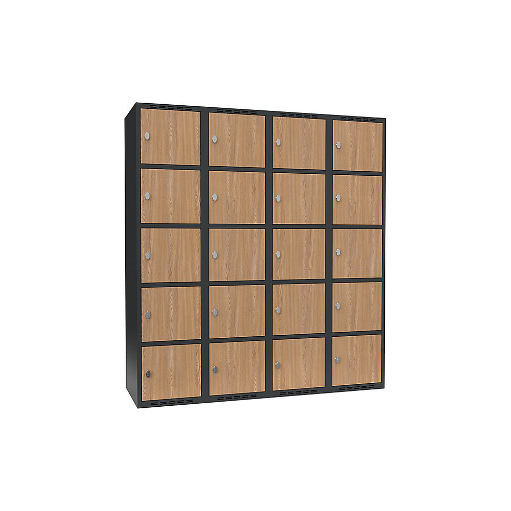 Armario de compartimentos bajo llave Fydor, 5 compartimentos, gris / roble, A 1200 mm, 4 compartimentos, techo plano, candado