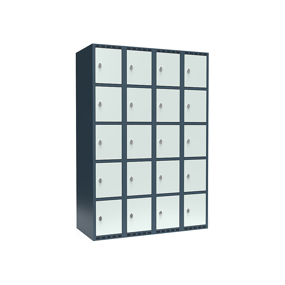Armario de compartimentos bajo llave Fydor, 5 compartimentos, gris azulado / gris luminoso, A 1200 mm, 4 compartimentos, techo plano, candado