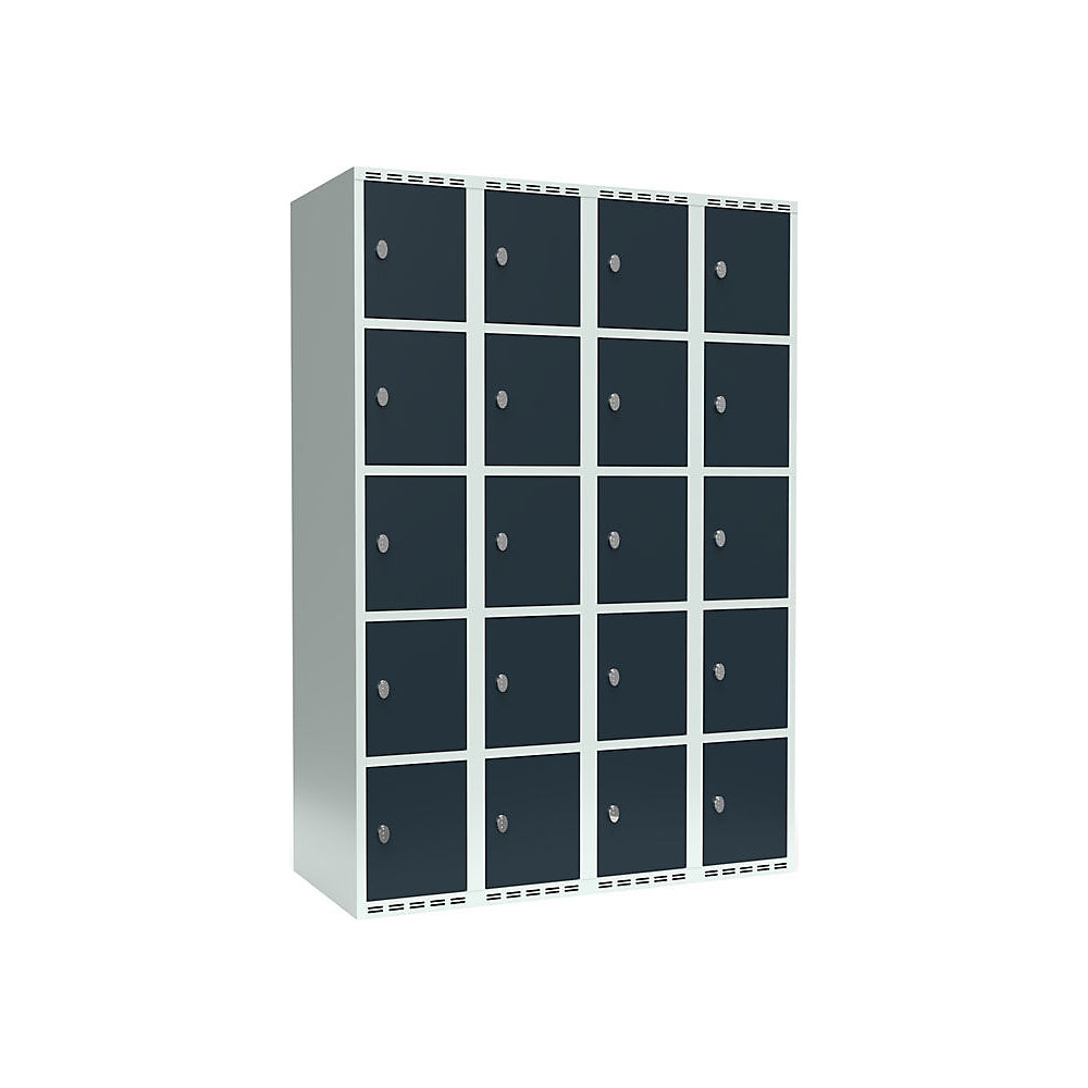 Armario de compartimentos bajo llave Fydor, 5 compartimentos, gris luminoso / gris, A 1200 mm, 4 compartimentos, techo plano, candado